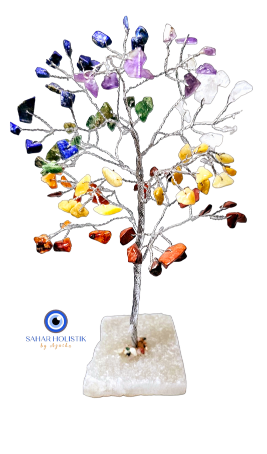 Arbol 7 Chakras Con Base Cuarzo Blanco